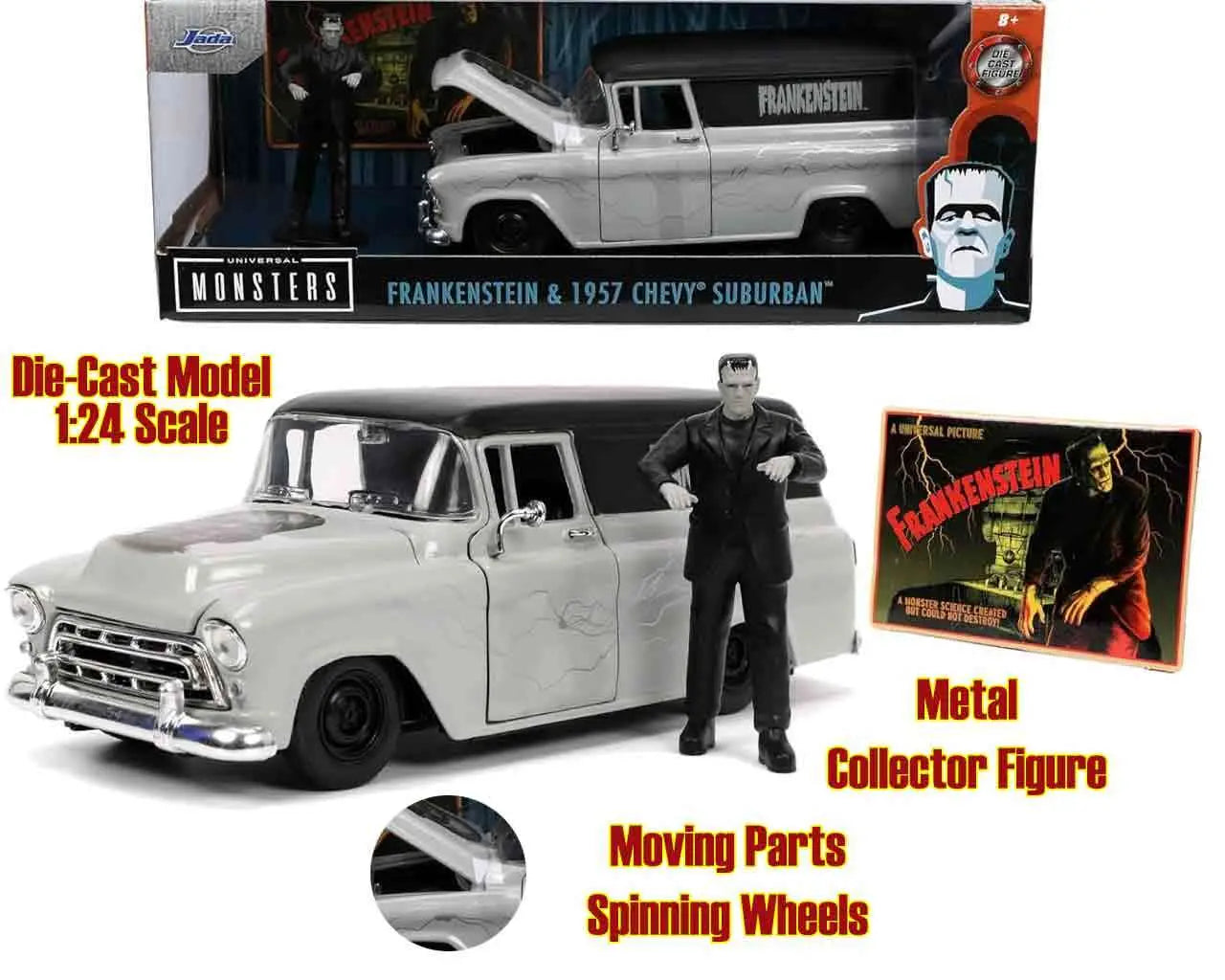 [PREORDINE] Universal Monster: 1957 Chevy Suburban & Frankenstein 1/24 Die-Cast