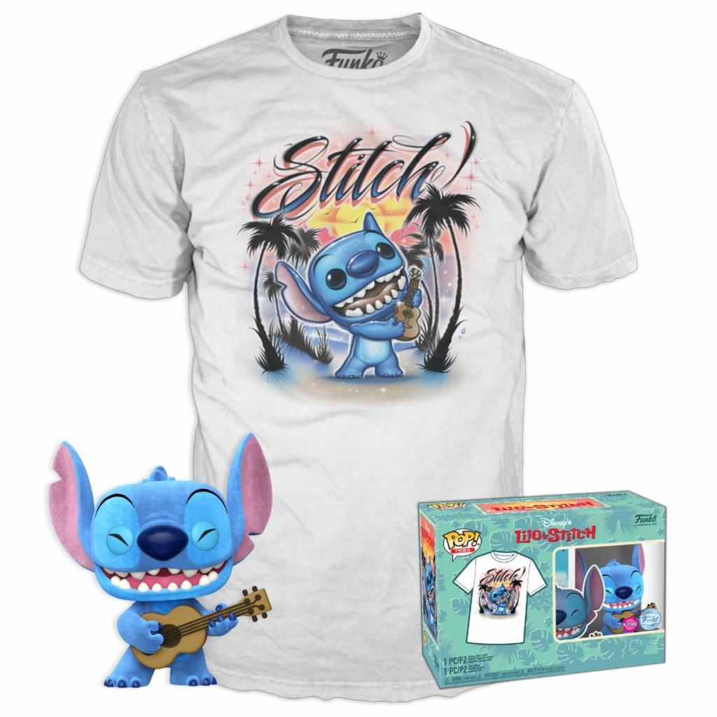 DISNEY - POP N° 1044 - Ukelele Stitch (FLOCKED) + Tee (XL)