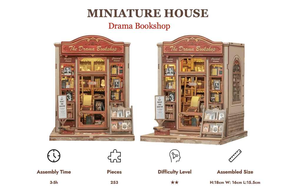[PREORDER] MINIATURE HOUSE - DIY - Drama Bookshop - 253pc + LED Light
