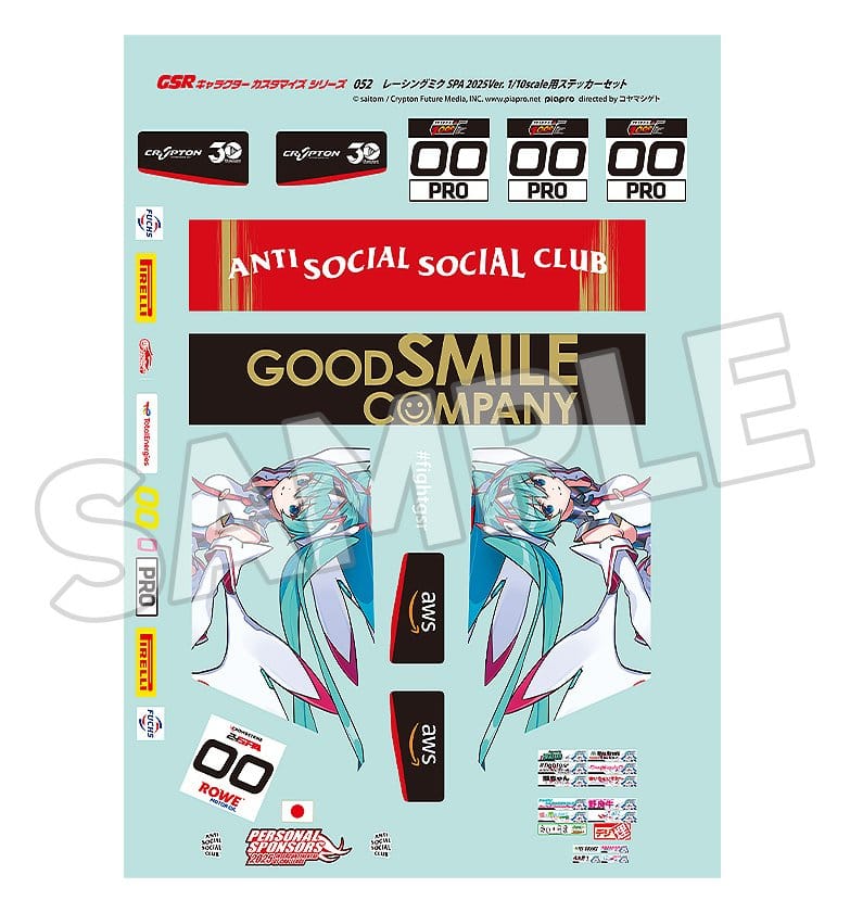 [PREORDINE] Set Adesivi Hatsune Miku GSR Character Customization per Auto RC 1/10 Racing Miku SPA 2025 Ver. - Good Smile Racing - Toppe e adesivi