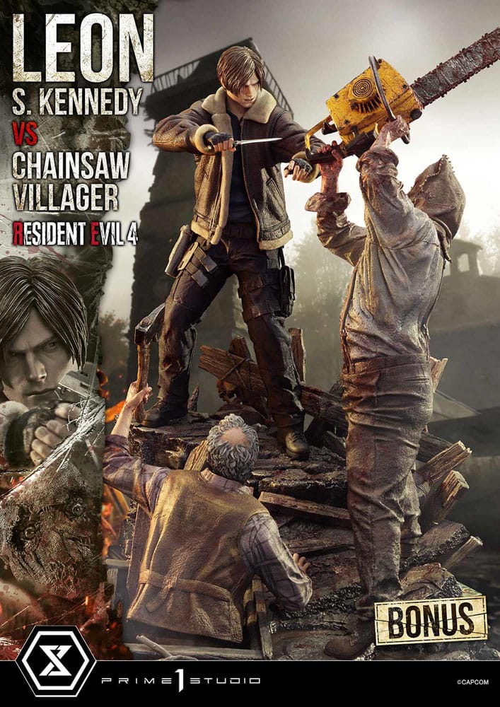 [PREORDINE] Statua Resident Evil 4 Ultimate Premium Masterline 1/4 Leon S. Kennedy vs Chainsaw Villager Bonus Ver. 76 cm - Prime 1 Studio - Statue