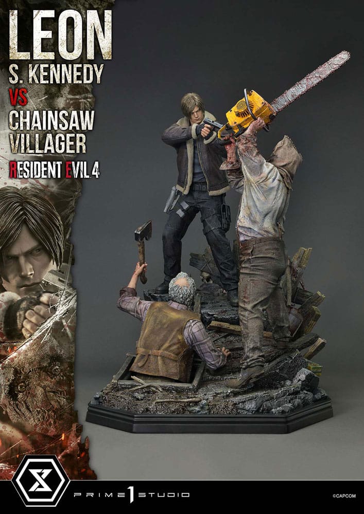 [PREORDINE] Statua Resident Evil 4 Ultimate Premium Masterline 1/4 Leon S. Kennedy vs Chainsaw Villager Bonus Ver. 76 cm - Prime 1 Studio - Statue