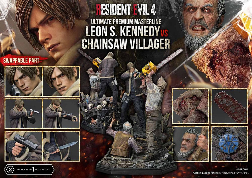 [PREORDINE] Statua Resident Evil 4 Ultimate Premium Masterline 1/4 Leon S. Kennedy vs Chainsaw Villager Bonus Ver. 76 cm - Prime 1 Studio - Statue