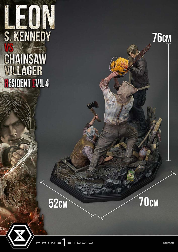 [PREORDINE] Statua Resident Evil 4 Ultimate Premium Masterline 1/4 Leon S. Kennedy vs Chainsaw Villager Bonus Ver. 76 cm - Prime 1 Studio - Statue