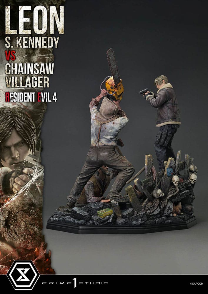 [PREORDINE] Statua Resident Evil 4 Ultimate Premium Masterline 1/4 Leon S. Kennedy vs Chainsaw Villager Bonus Ver. 76 cm - Prime 1 Studio - Statue