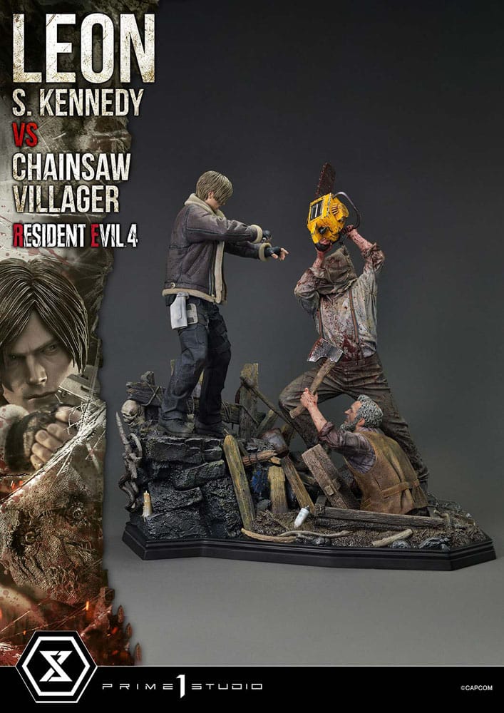 [PREORDINE] Statua Resident Evil 4 Ultimate Premium Masterline 1/4 Leon S. Kennedy vs Chainsaw Villager Bonus Ver. 76 cm - Prime 1 Studio - Statue